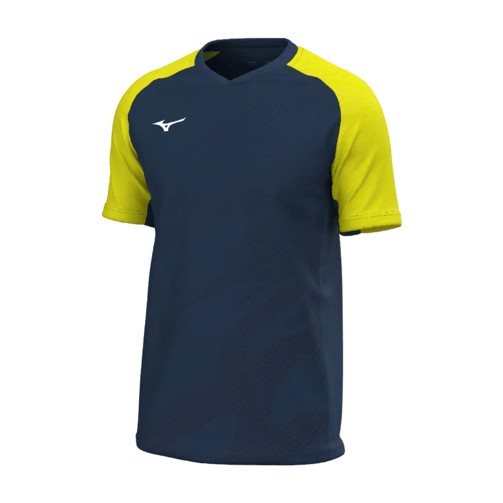 Mizuno – V2EAC510 – Game Shirt Meisaigara (moška majica) – Navy/YellowFluo (temno modra/fluorescentno rumena)